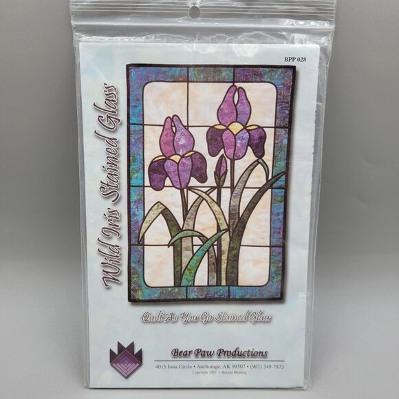 Wild Iris Stained Glass Quilt Pattern By Bear Paw Productions 22 x 33 - Picture 1 of 3